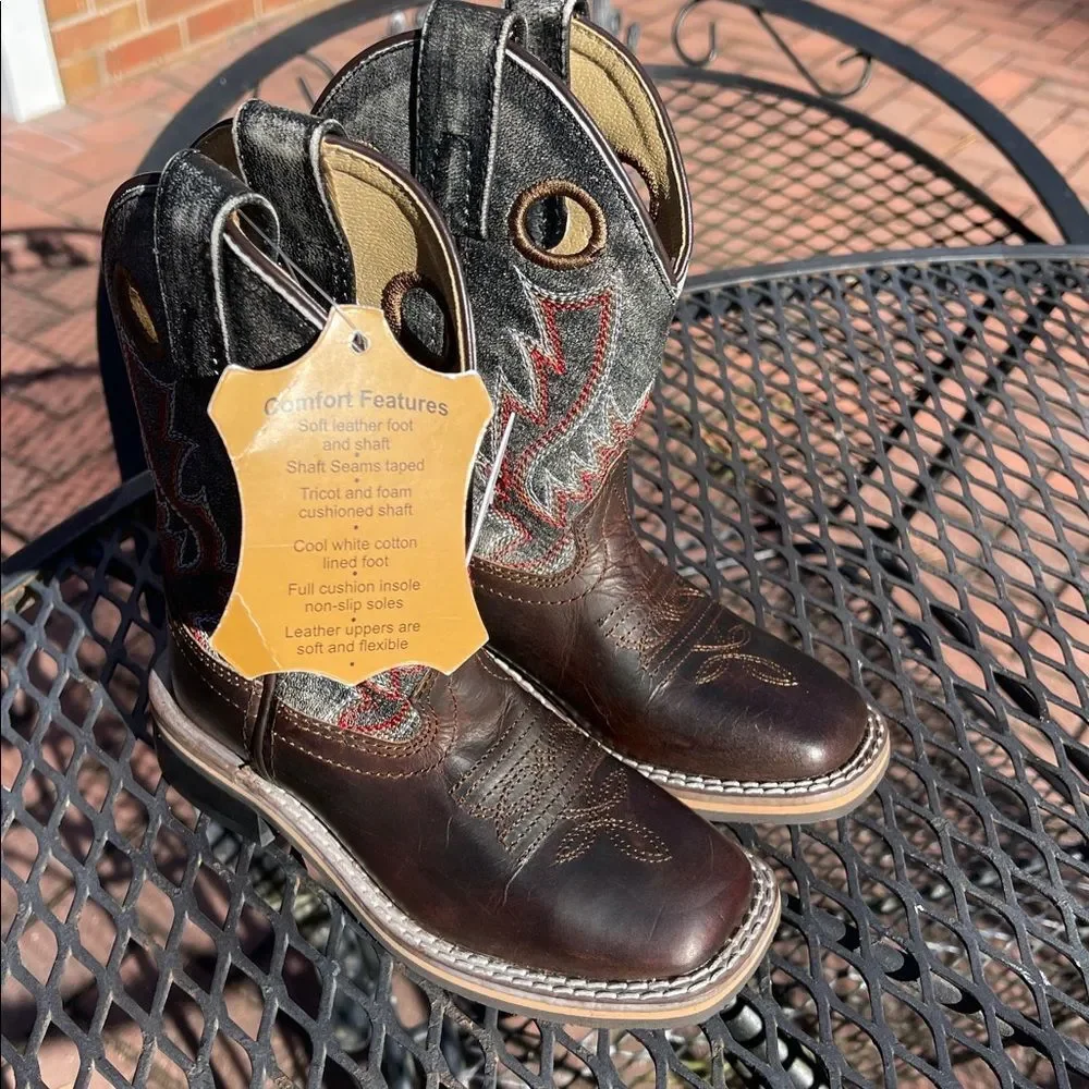 Smokey Mountain Boots Black & Brown Distressed Western Cowboy Boots Size 9.5 New
